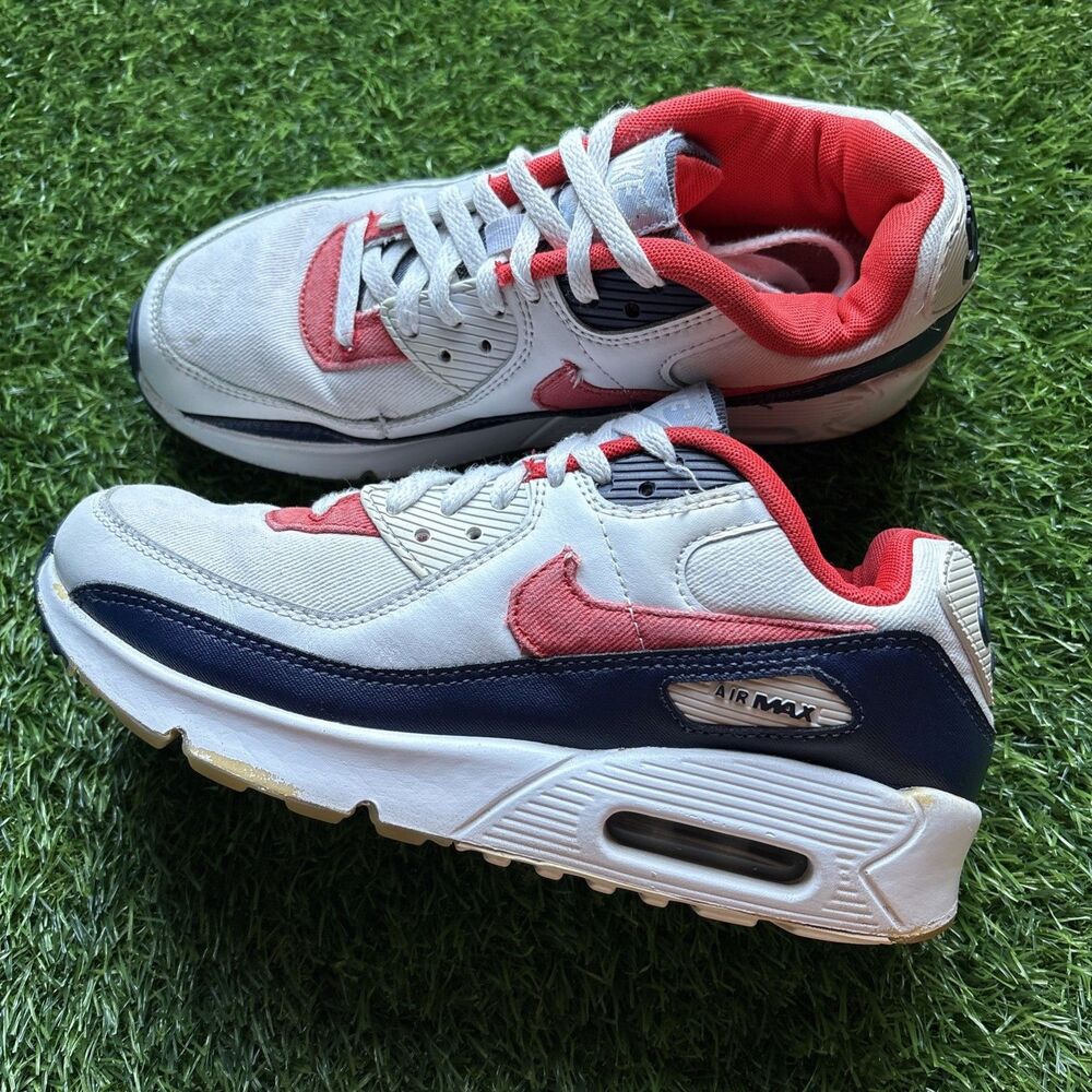 Nike Air Max 90 GS USA Denim White/Chile Red/Navy Sneakers DJ5177-100 Size 7Y